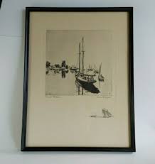 LIONEL BARRYMORE signed 1950's Vtg Etching Quiet Waters ...