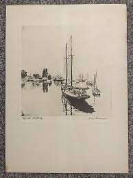 Vintage Lionel Barrymore “Quiet Waters” Lithograph Sailboat ...