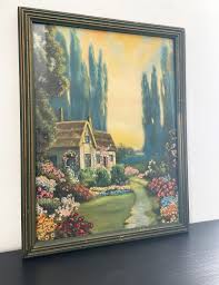 Vintage Cottage Framed Print With Embroidered Flowers - Etsy