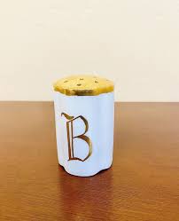Antique “B” White Salt Shaker Gold Painted Top 2.5” & 1 5/8 ...