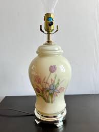 Vintage 80's Beige Floral Glass Table Lamp 15.5” Long. - Etsy