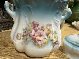 Set of 2 Antique Floral Canister & Dish w Lid Blue Floral ...