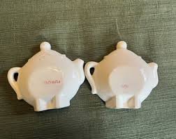 Set of 2 Art Deco Brown & White Ceramic Teabag Holders: "tea ...