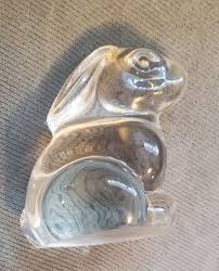 Vintage Clear Art Glass Rabbit Figurine Heavy 4" Ears Back ...