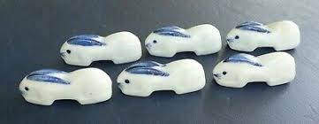 Mid Century Modern MCM Blue & White Porcelain Rabbit Bunny Knife Rests Lot of 6 | eBay