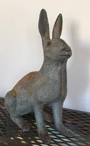 Vintage Large Cast Iron Rabbit Statue Door Stop Lawn Garden Ornament | #1899179434