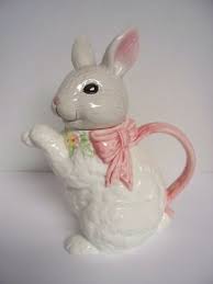 Easter Bunny Pink Ribbon Teapot Pastel Rabbit Handpainted | eBay