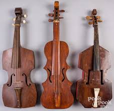 Sold at Auction: Three folk art homemade violins, 19th/20th c.