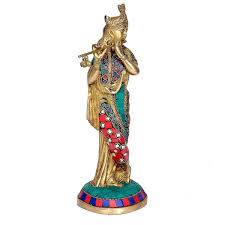 10" in Traditional Brass Lord Krishna Idol Statue For Home ...