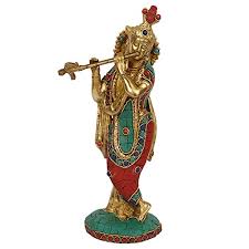 Buy Artvarko Brass Krishna Idol Statue Playing Flute ...