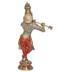 Brass Krishna Playing Flute Idol Statue Sculpture for Home ...