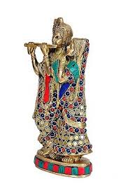 Brass Radha Krishna Idol Statue With Stone Work For Home ...