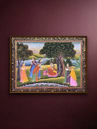 HandmadeRadha and Lord Krishna in Vrindavan in Pichwai Art ...