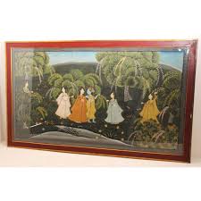 Painting of Radha and Krishna with Female Gopis | Chairish