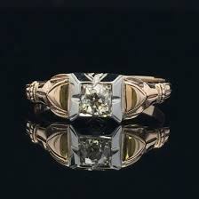Raven Yellow 14 Karat Engagement Ring with Miner's Cut Diamond