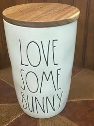 RAE DUNN BRAND NEW 2021 LOVE SOME BUNNY CELLAR CANISTER WOODEN LID W/ CARVED EGG | eBay