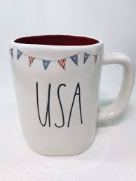 Rae Dunn Coffee Mug "USA" Cream w/Black Lettering, Flags ...