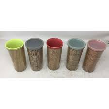 Vintage Set of 5 Wicker Raffia Plastic Insulated Tumblers- 3 ...