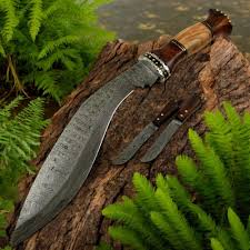 FIXED-BLADE MACHETE 18" Damascus Steel Blade Gurkha Kukri ...