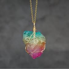 Natural Crystal Necklace Raw Stone Pendant 18K Gold Plated ...