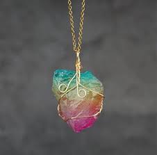 Natural Crystal Necklace Raw Stone Pendant 18K Gold Plated ...