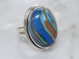 Sterling Silver Rainbow Calsilica Ring Size 6 (E28) - Etsy