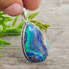 Rainbow Calsilica Pendant: Teardrop Sterling Silver Gemstone ...