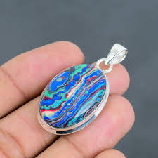 Rainbow Calsilica Pendant: Handmade 925 Sterling Silver ...