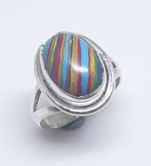 Rainbow Calsilica 925 Sterling Silver Ring - Size 7 RSR6 - SMGL