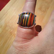 Jay King DTR Mine Finds Sterling 925 Beautiful Rainbow Calsilica Ring Size 6 - Etsy