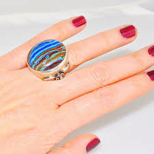 Bold Sterling Silver Rainbow Calsilica Medallion Circle Ring ...