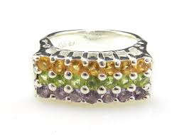 925 Sterling Silver Multicolor Gemstone Yellow Green Purple Stripe Band Ring | eBay