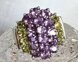 Green and Purple Gemstone Ring Prong Setting Stamped P. STER Size 9.75. - Etsy