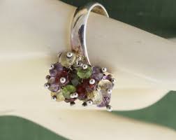 STERLING 90s Multi Colored Semi Precious GEM Cluster Beads Ring; US Size 7 - Etsy