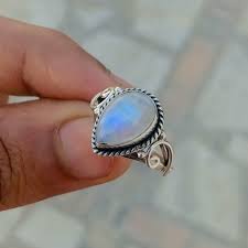 Solid 925 Sterling Silver Natural Blue Fire Moonstone Ring ...