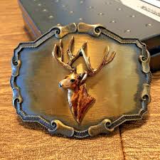 VTG Vintage 1970s DEER Head Hunter 3D HORNS Brass Tone Belt ...
