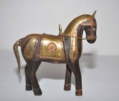 Vintage Hand Carved Wooden Horse Hammered Copper & Brass ...