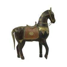 Vintage Houten Marwari Paard Koper Messing Beeld Sculptuur ...