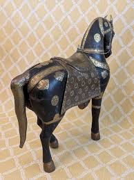 Large Vintage Carved Wood and Applied Metal Tang Horse ...