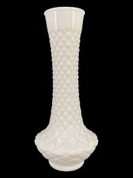 Vintage Randall White Milk Glass Vase Diamond Quilted ...