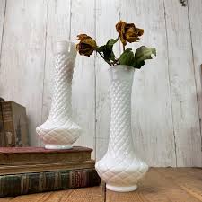 Pair of White Milk Glass Mantle Vases - Etsy