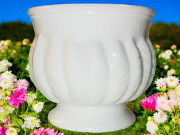 Vintage Randall 5 White Milk Glass Planter Pot, Feather ...