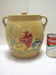 Vintage STONEWARE Cookie Jar Crock Western Southwest Cactus ...