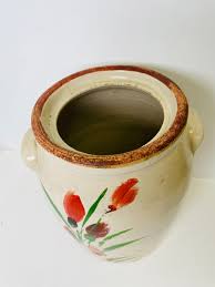 Antique Hand Painted Folk Art Stoneware Pottery Jar With ...