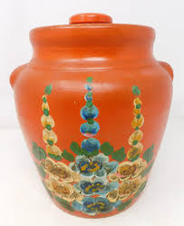 Ransburg Cookie Jar with hand painted flowers c. 1930's Red 9.5"T x 8"W Vintage | eBay