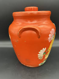 Vintage 1930's Ransburg Pottery Stoneware Crock Cookie Jar Cute Hand Painted | eBay