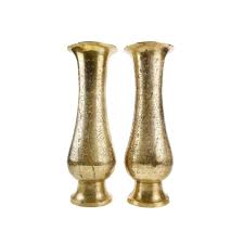 Mid 20th Century Tall Heavy Solid Brass Engraved Floral ...