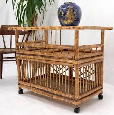 Decorative Burnt Bamboo and Glass Bar Cart For Sale at ...