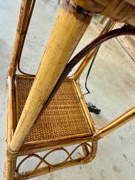 Mid-20th Century Organic Modern Bamboo and Rattan Floor Lamp With Two-Tier Table, Restored | Chairish