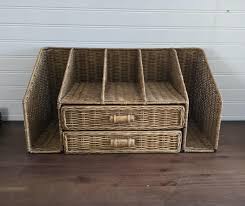 Vintage Wood / Rattan Desk Organizer File Office Storage ...